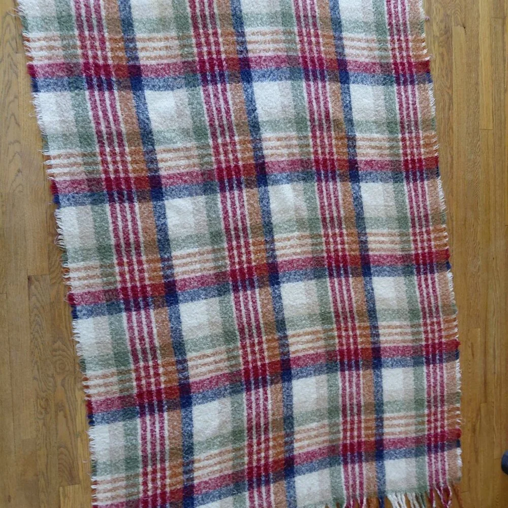 Soft Mohair Tartan Plaid Blanket | Red & Green Check Cozy Farmhouse Cottagecore